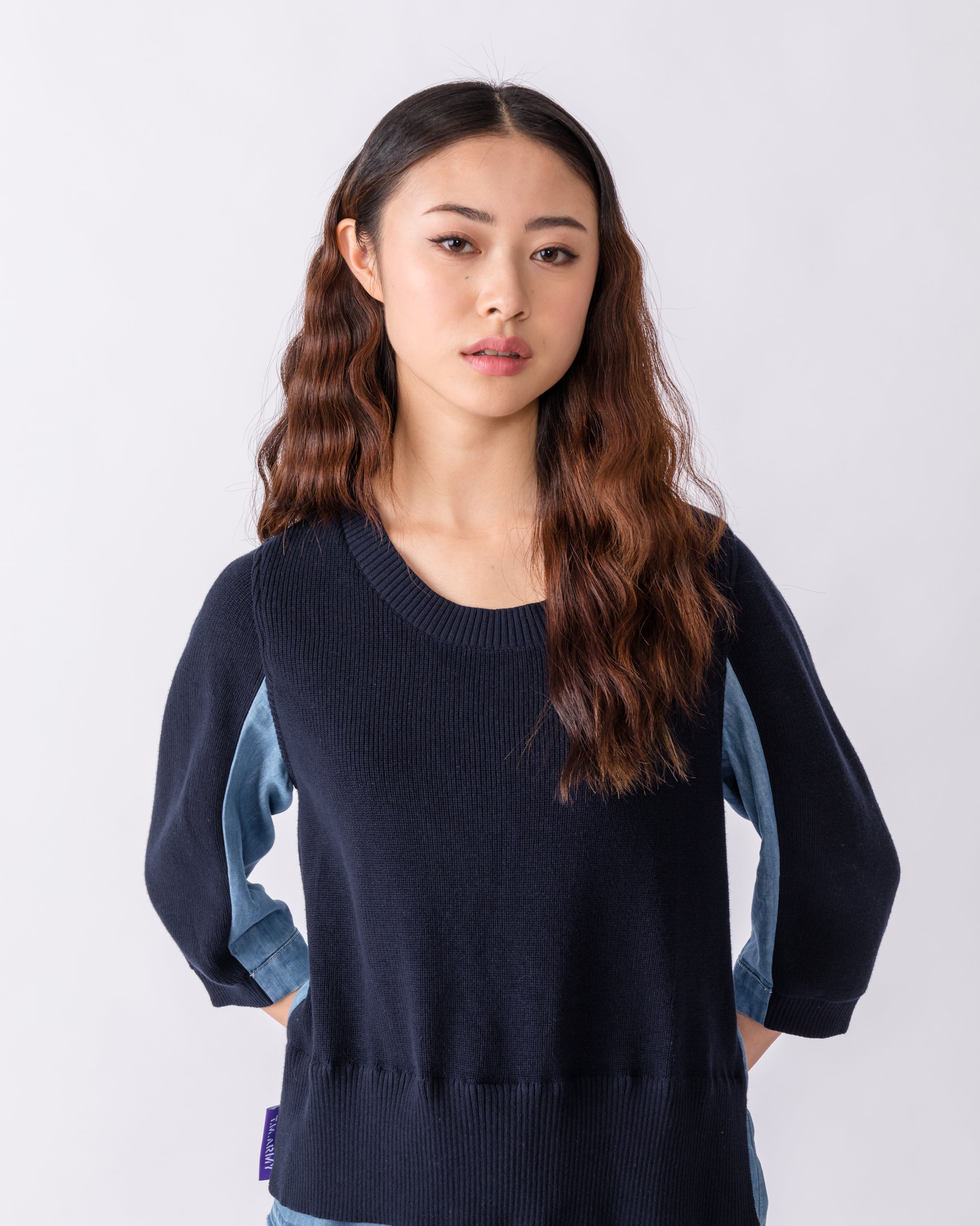 TOUGH JEANSMITH knitted and denim fake two-piece top