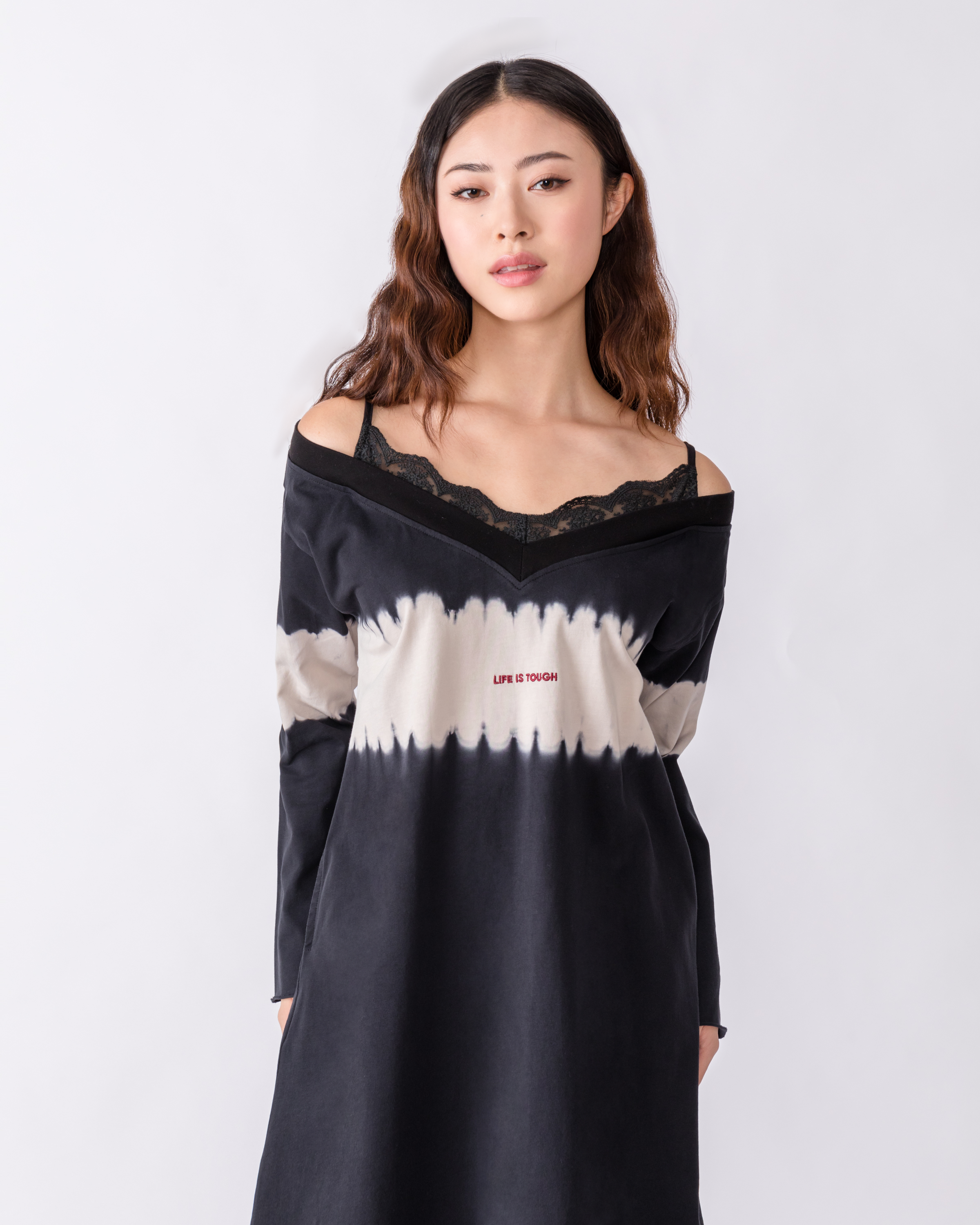 TOUGH JEANSMITH off-shoulder tie-dye dress