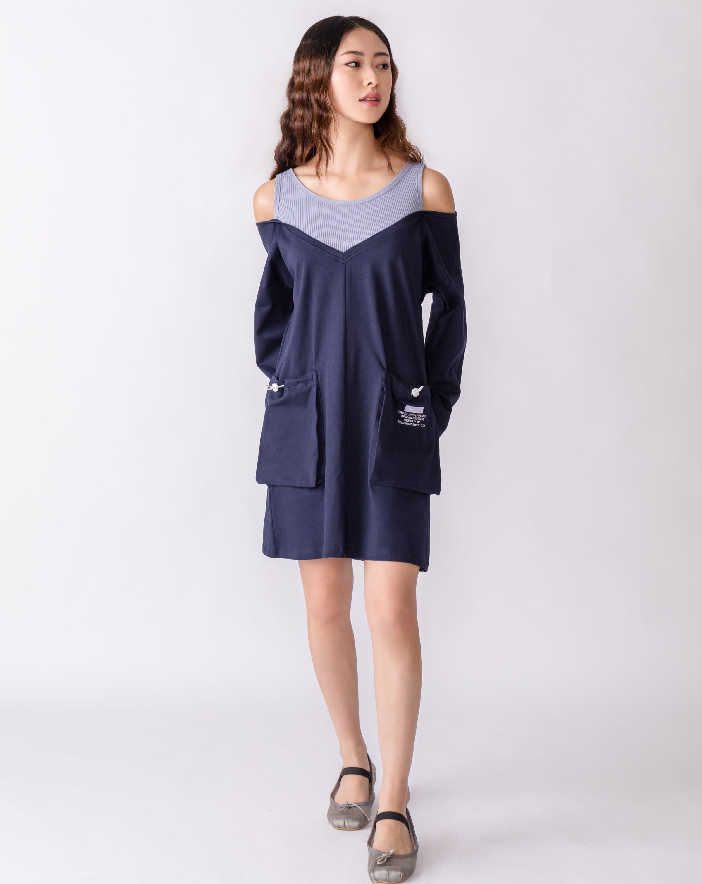 TOUGH JEANSMITH off-the-shoulder patch pocket dress