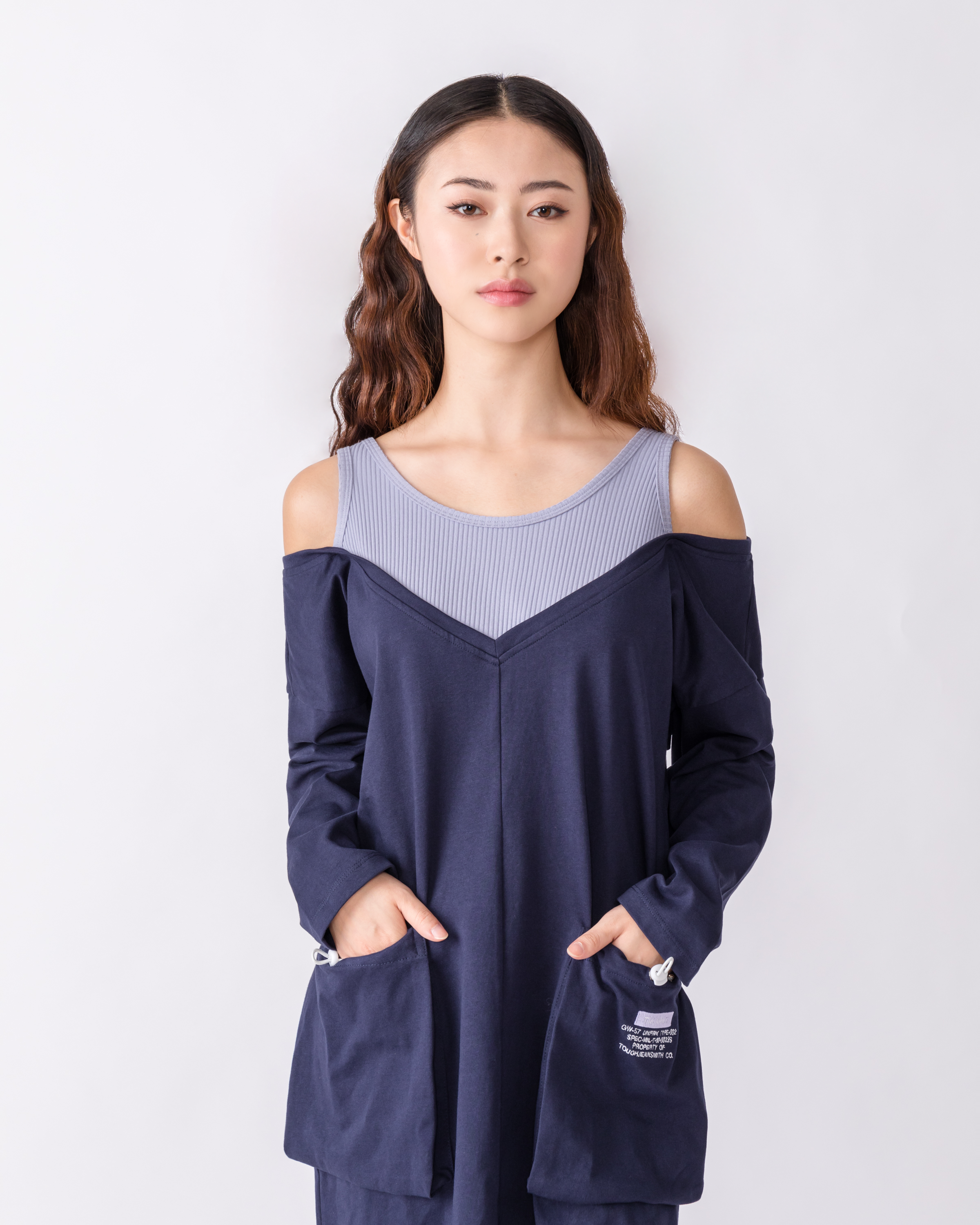 TOUGH JEANSMITH off-the-shoulder patch pocket dress