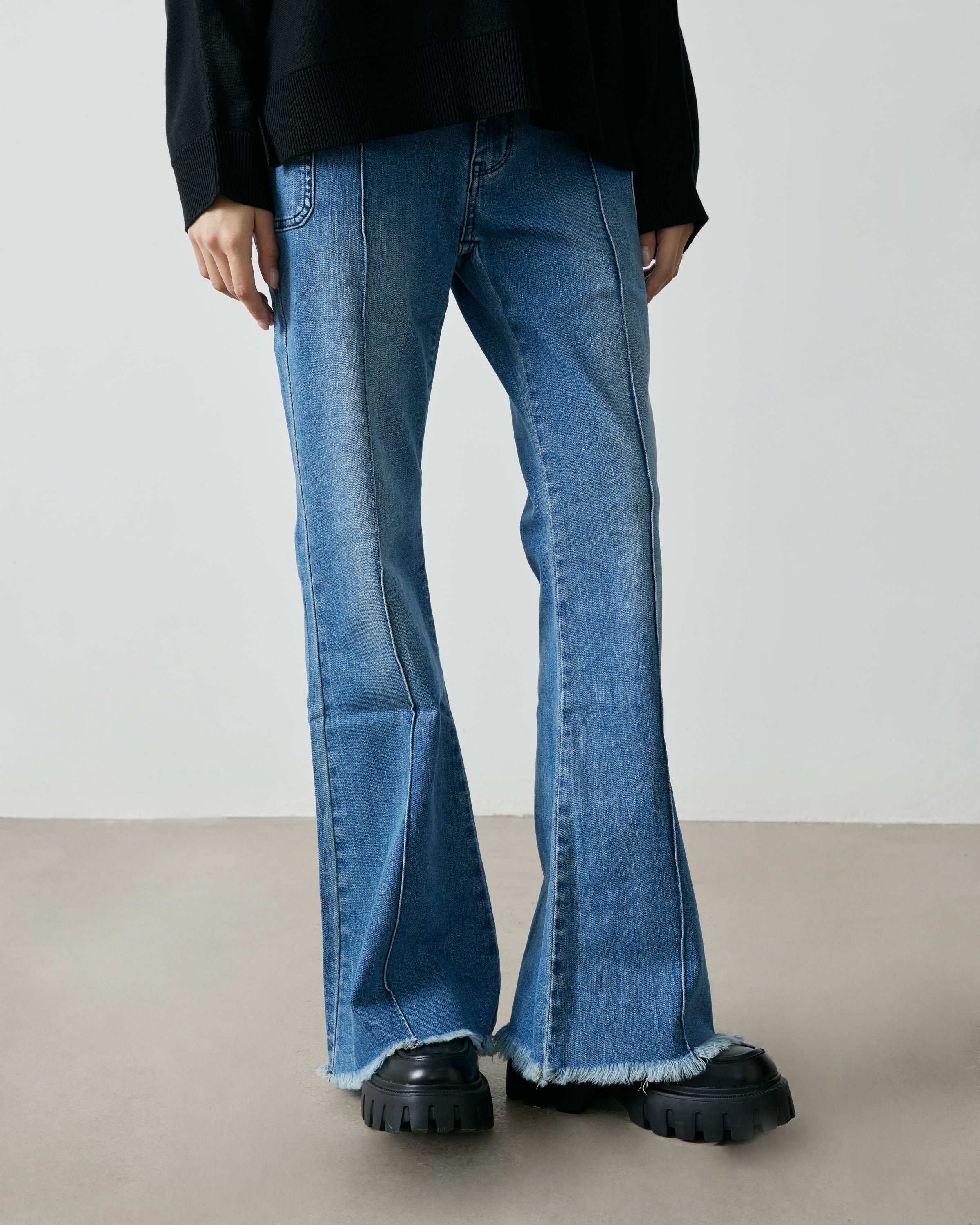 Salad blue jeans slim fit flared trousers