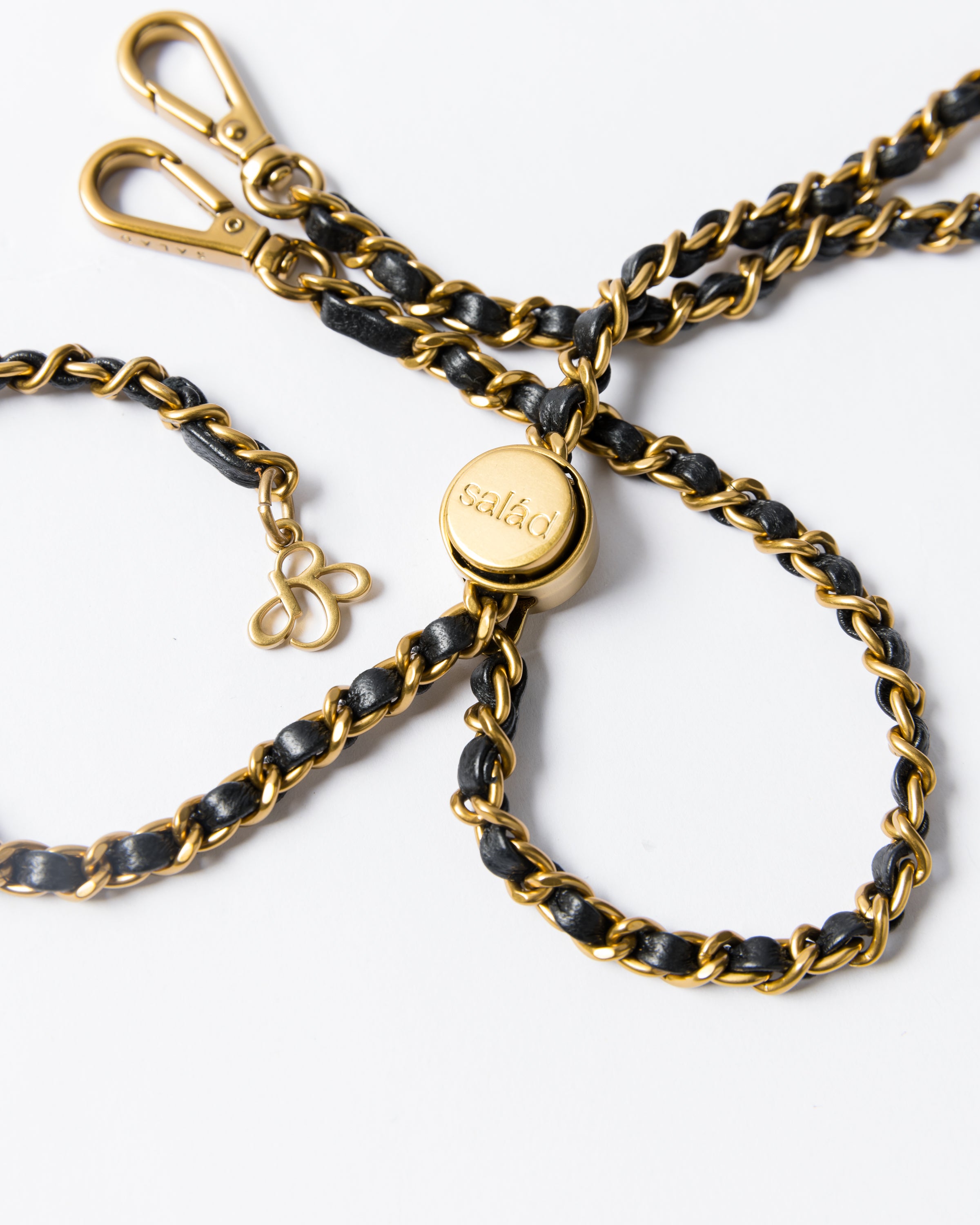 Salad Chain with leather pendant gold chain