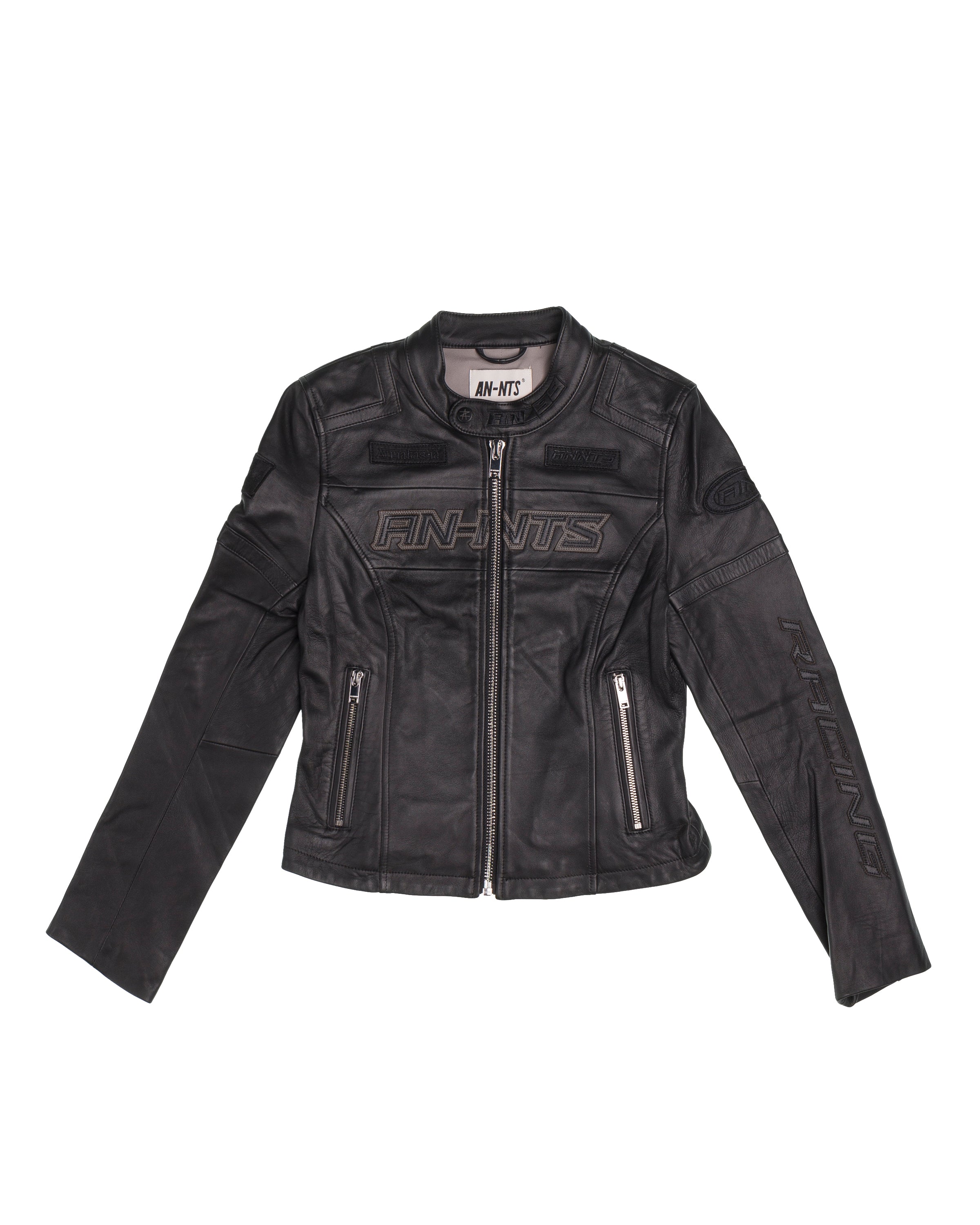 AN-NATASHA racing style zipper leather jacket