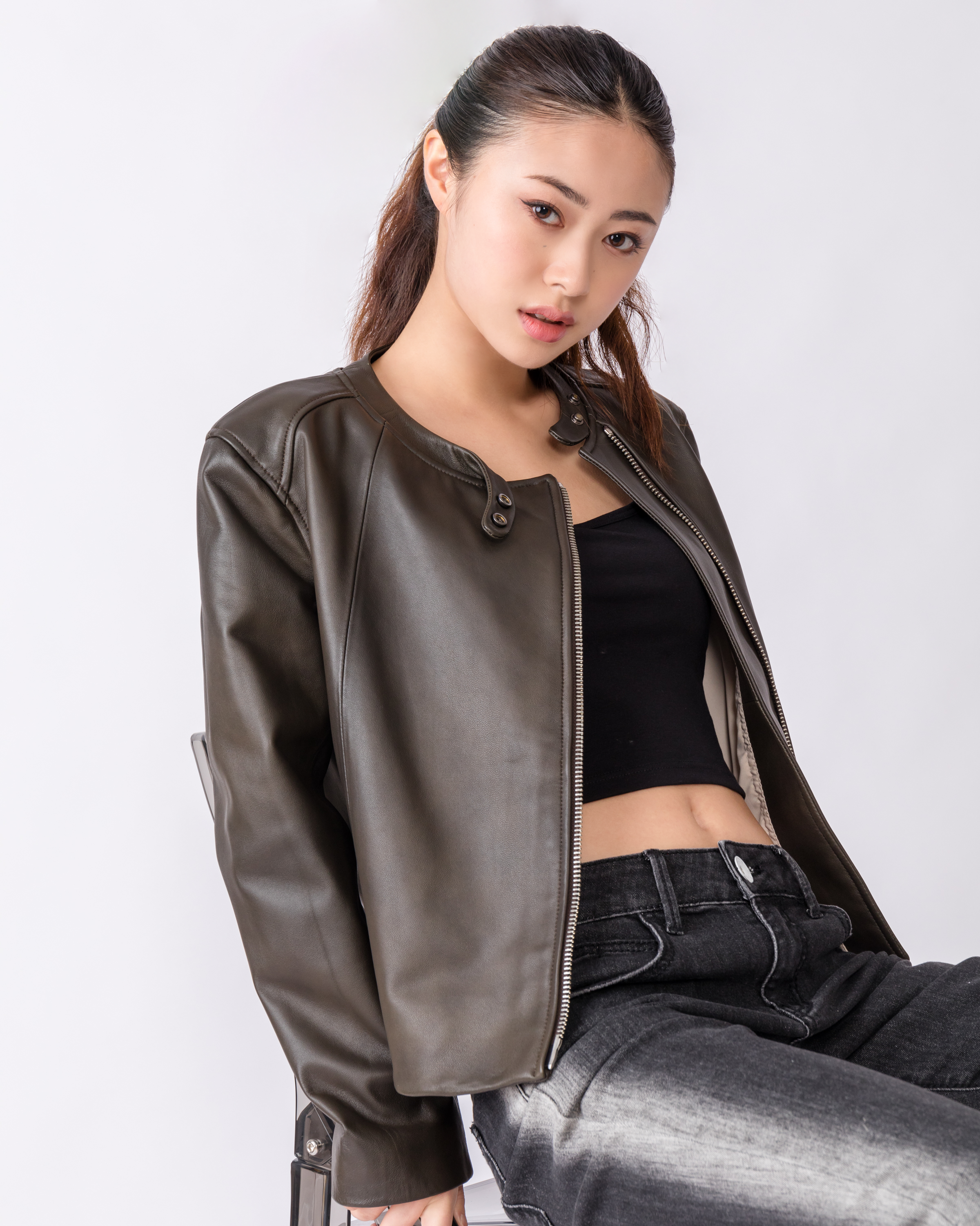 AN-NATASHA Side zipper RIDER leather jacket