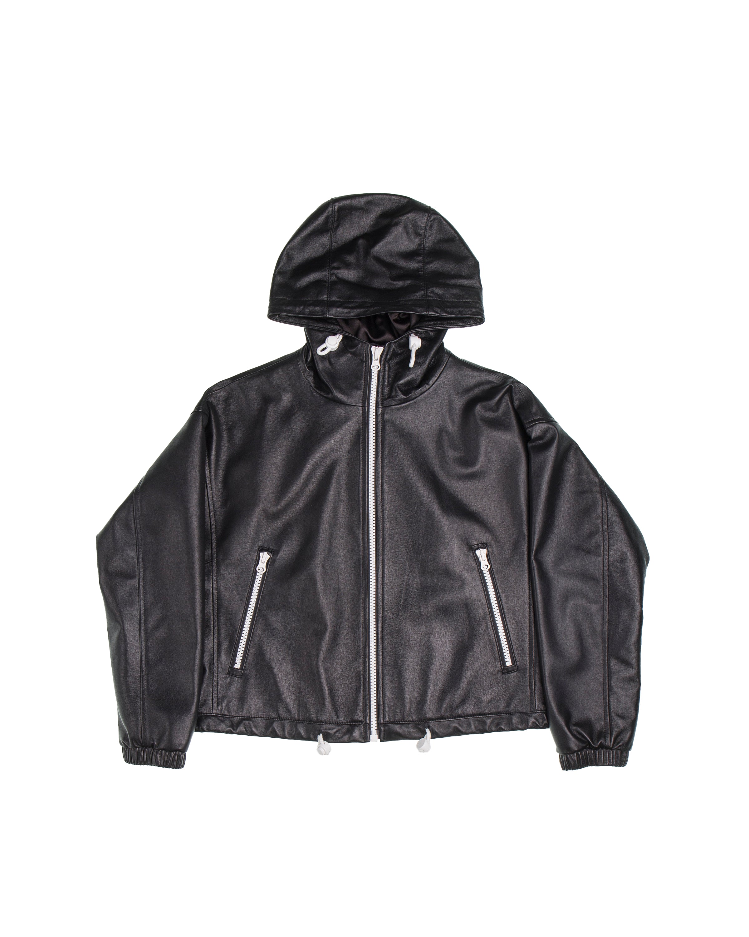 AN-NATASHA Loose hooded zipper bag leather jacket