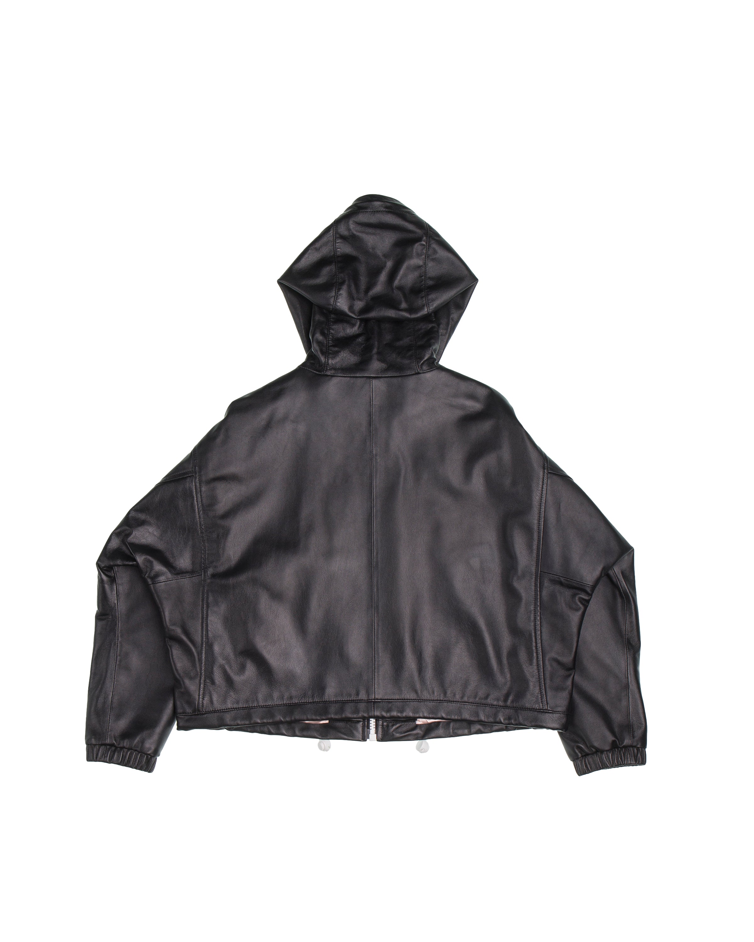 AN-NATASHA Loose hooded zipper bag leather jacket