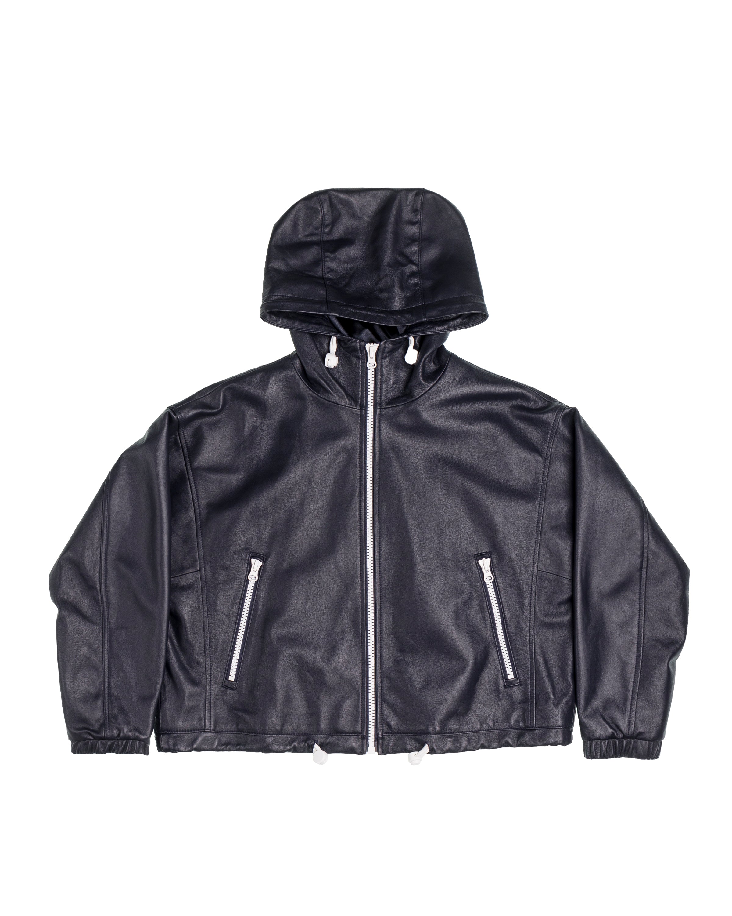 AN-NATASHA Loose hooded zipper bag leather jacket