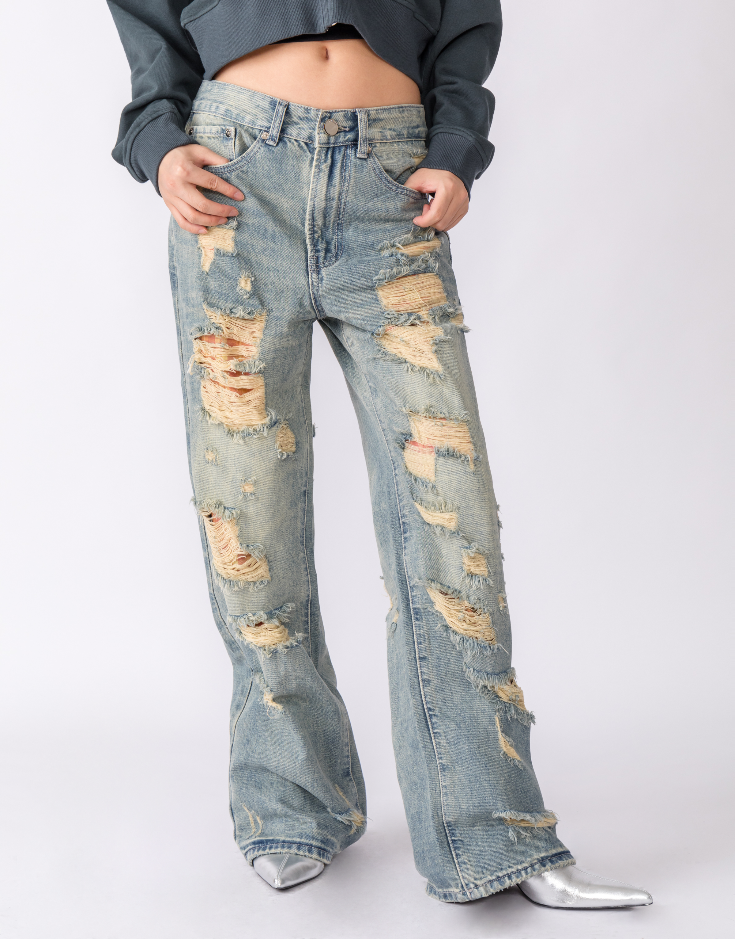 AN-NATASHA low-rise ripped straight-leg jeans