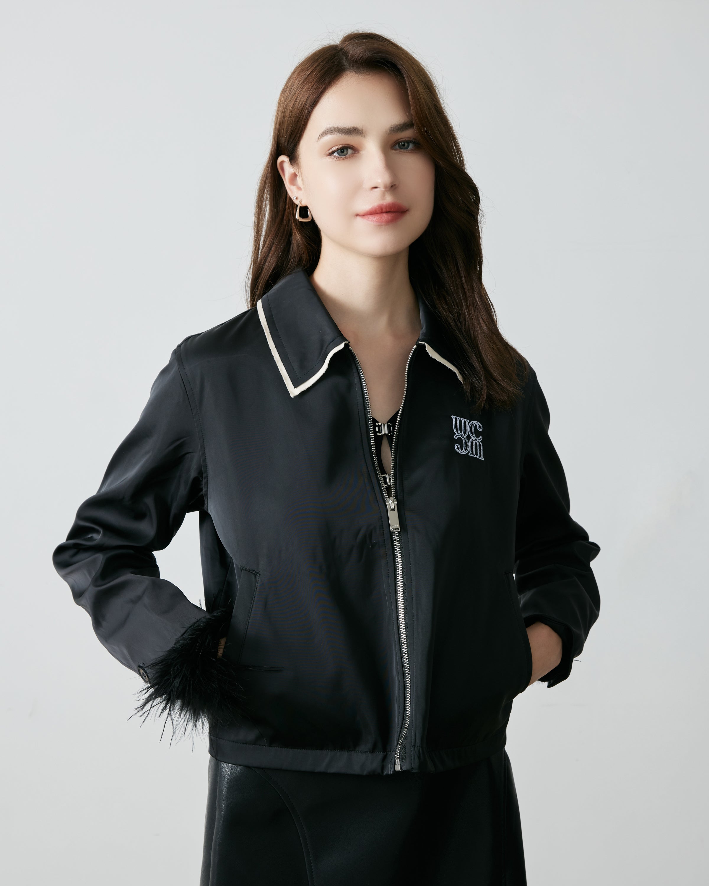 University of Carnaby lapel satin zip jacket