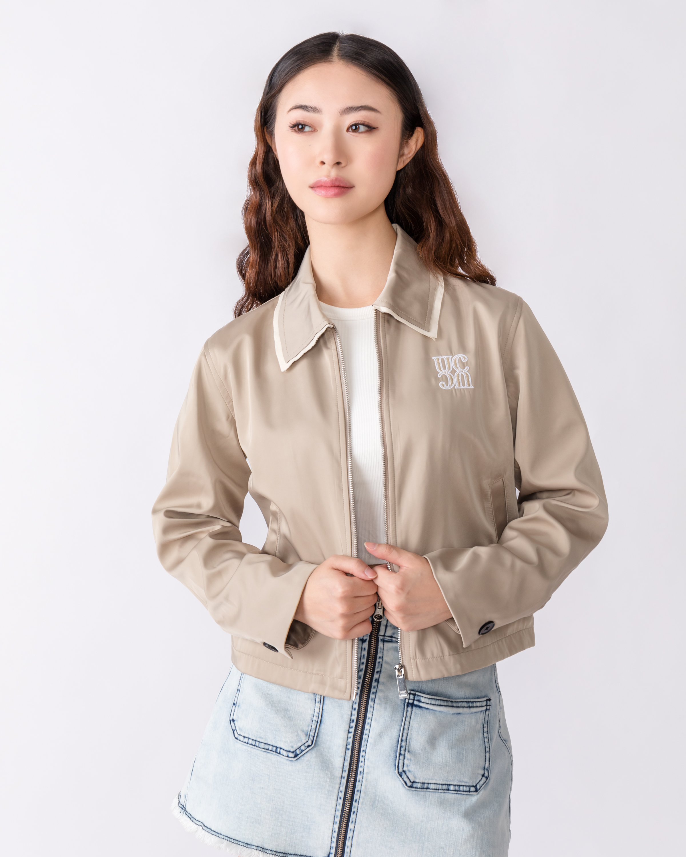 University of Carnaby lapel satin zip jacket