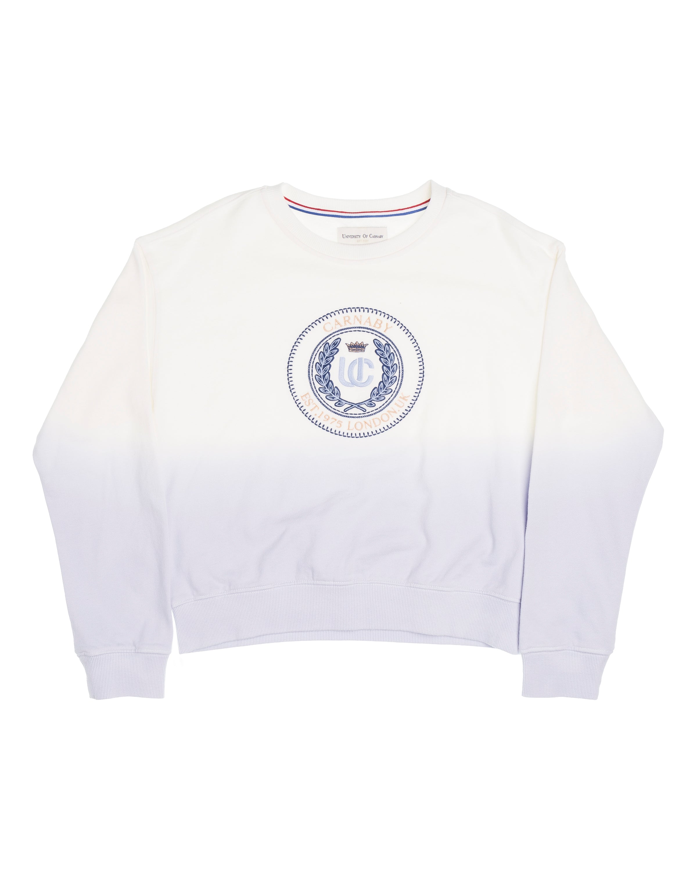 University of Carnaby crew neck emblem gradient dyed pullover sweatshirt